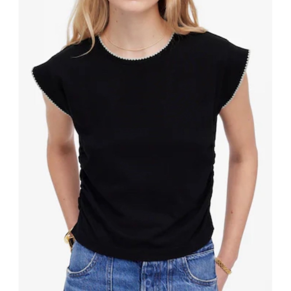 NWT Madewell Size XXS Black Side-Cinch Muscle Tee with Edge Stitching Causal